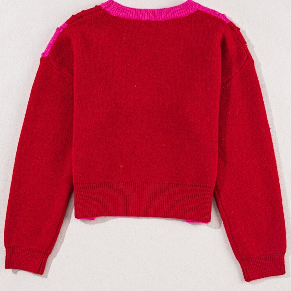 NWT Hot Pink & Red Plaid Heart Round Neck Valentine's Sweater - Picture 6 of 11